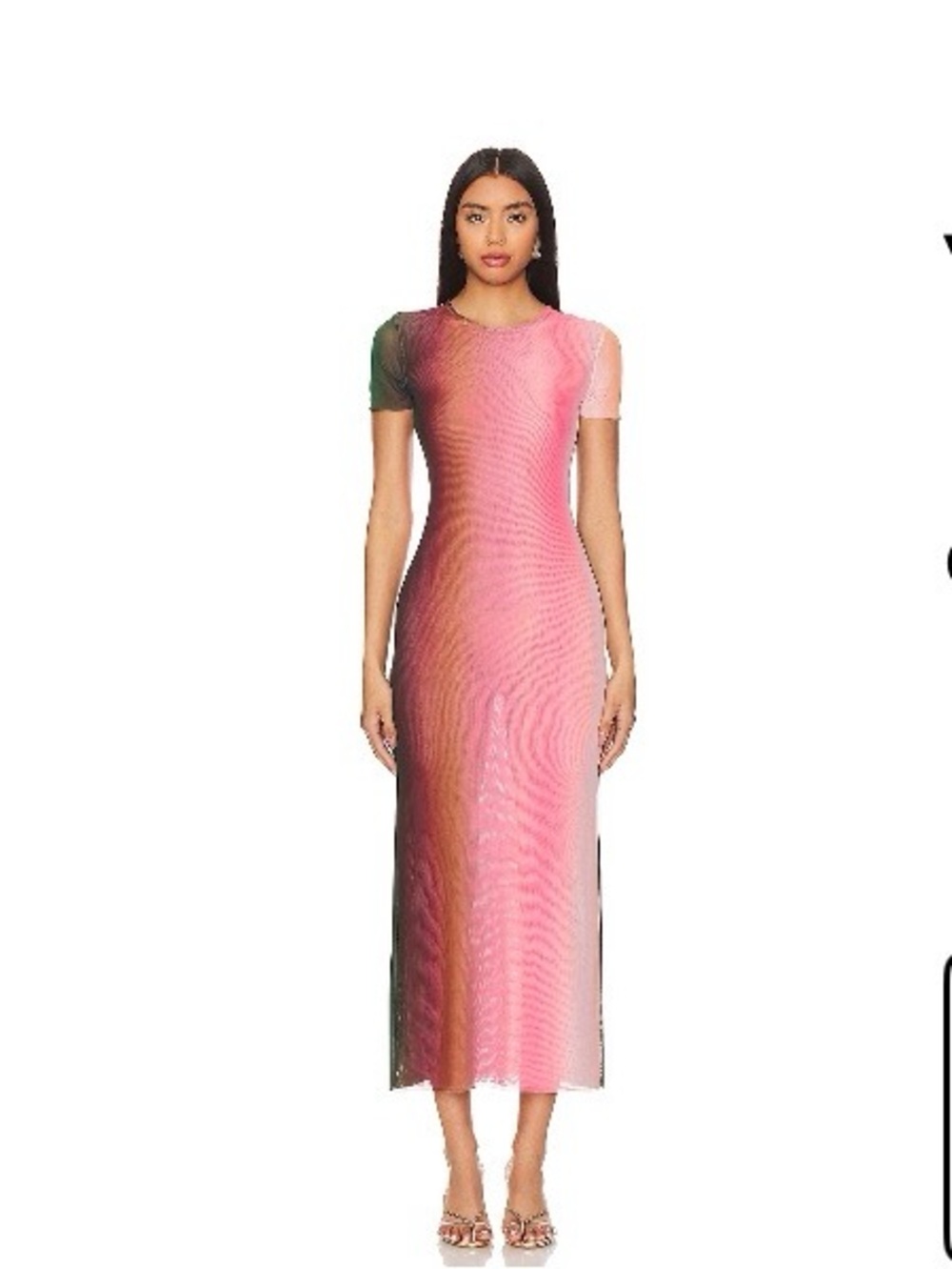 MISA Los Angeles Ombre Pink to Black Mesh Maxi Dress